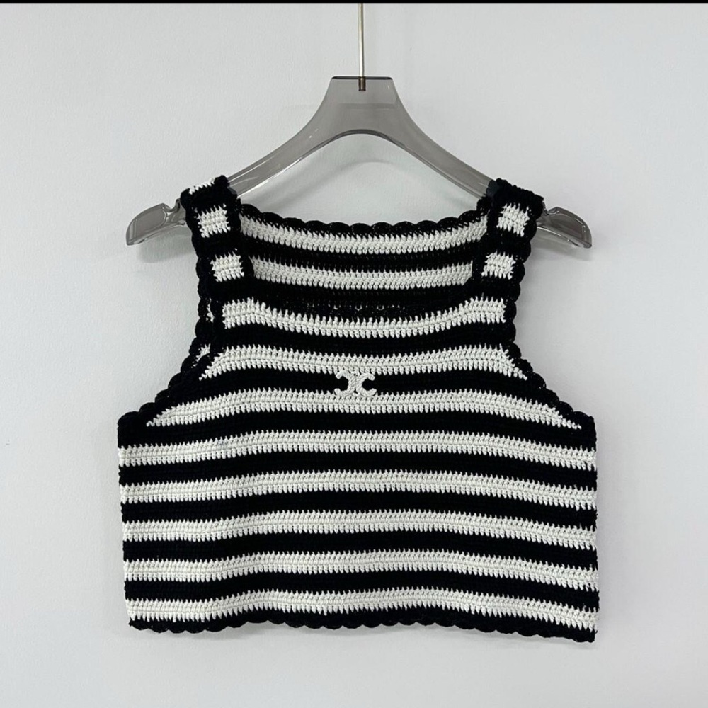 Celine Black and White Ribbed Crop Tank Top